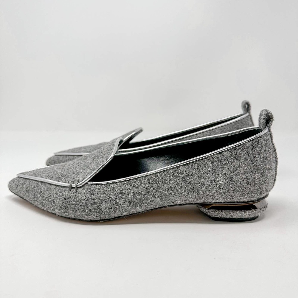 Nicholas Kirkwood Beya Wool Gray Flats Loafers Pointed Toe EU 39 US 9 - Picture 6 of 12